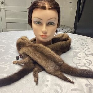 Vintage 4 pelt brown/tan  full mink fur shawl, neck wrap, boa, scarf clip MINK
